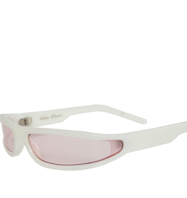 Image 2 of 3 - WHITE - RICK OWENS Fog Sunglasses featuring pink tinted lenses, cat-eye frame and sculpted arms. 100% nylon. 100% Grilamid. 