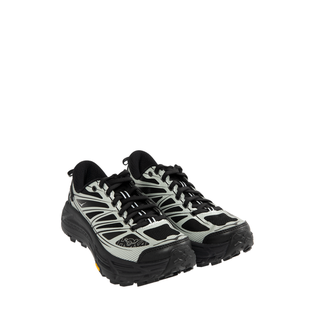 Image 2 of 5 - BLACK - HOKA U Mafate Speed 2 Sneaker featuring mesh and textile upper with Vibram  sole, lace-up front, compression molded EVA midsole and back pull-tab. 