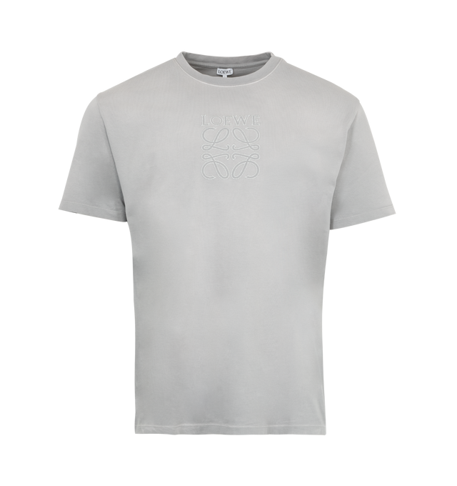 Image 1 of 2 - GREY - LOEWE Relaxed Fit T-shirt featuring crew neck, ribbed collar, short sleeves and LOEWE Anagram embroidery placed at the front. 100% cotton. 