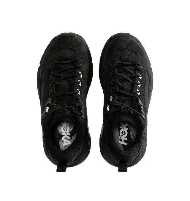 Image 5 of 5 - BLACK - Hoka Unisex Tor Summit FLD Sneakers are crafted from premium nubuck leather and feature a rugged outdoor-inspired silhouette. Designed with metal eyelets, a rubber mud guard, and a secondary lace system for enhanced functionality, they are finished with a Vibram Megagrip outsole for reliable traction. Main Material: Leather and Textile. Sole: Rubber. *Unisex style in men's sizing. 