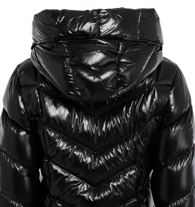 Image 3 of 3 - BLACK - MONCLER Marre Long Down Jacket featuring nylon laqu lining, down-filled, hood, detachable shearling trim, two-way zip closure and zipped pockets. 100% polyamide/nylon. Padding: 90% down, 10% feather. Fur: Sheep. 