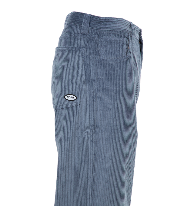 Image 3 of 4 - BLUE - NOAH Wide-Wale Corduroy Jeans featuring 5-pocket style with zip fly, metal shank closure, copper rivets, embroidered patch on back pocket, wide fit and relaxed fit. 100% cotton. Made in Portugal. 