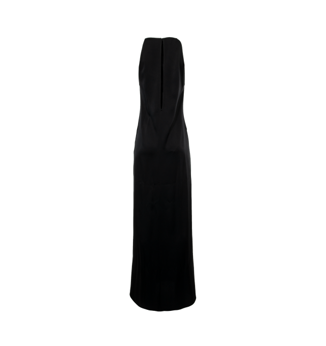 Image 2 of 3 - BLACK - SAINT LAURENT  Long dress made of crepe viscose featuring crewneck, plunging armsyces, button at the back neck and semi-open back with long cape detail. 59% ACETATE, 41% VISCOSE. Made in France. 