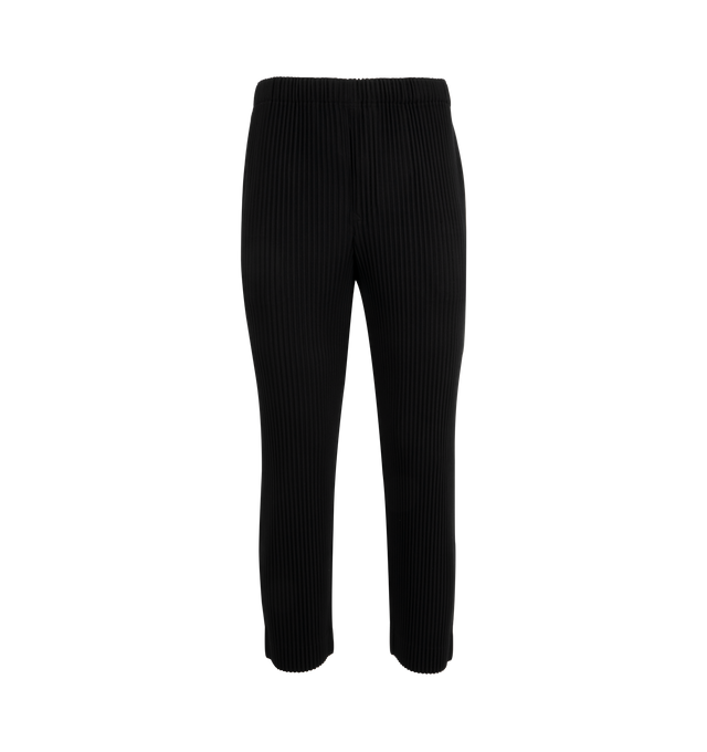 Image 1 of 3 - BLACK - ISSEY MIYAKE MC March Trousers featuring elastic waistband and interior drawstring, side pockets and lightweight plisse fabric. 100% polyester. Made in Japan. 