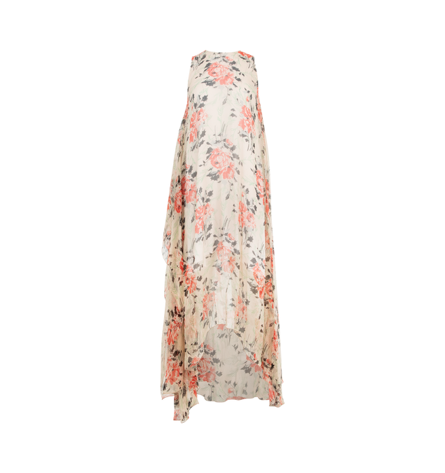 Image 1 of 2 - MULTI - LOEWE Silk Dress featuring an allover Peony floral print, asymmetric construction, regular fit, long length, round neck, seam pockets, topstitching detail and fully lined. 100% silk. Made in Spain. 