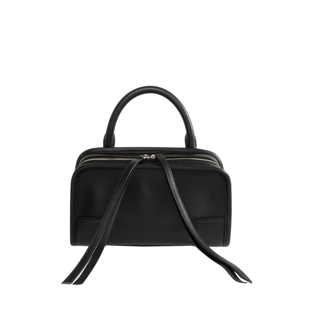 Image 3 of 4 - BLACK - Loewe Mini Amazona 180 Bag in leather features a relaxed silhouette anchored by a single toron top handle, designed to be carried open, while a concealed closure secures the main compartment, removable shoulder and crossbody straps, two carry options: short handle, removable and adjustable crossbody strap, zip closure with two leather zip pullers, two compartments, main compartment closed with magnetic closure, left side d-ring for customization, suede and nappa lambskin lining, and e 