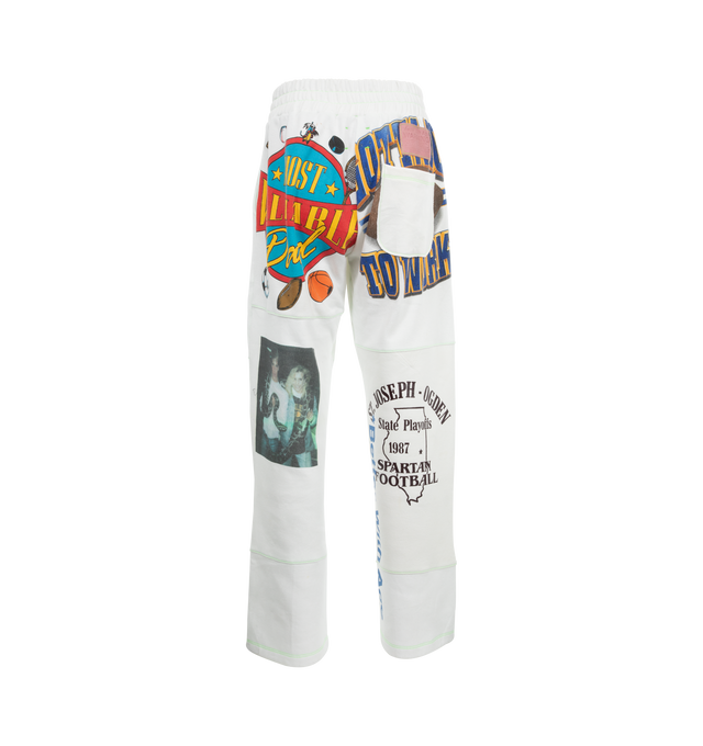 Image 2 of 3 - WHITE - Better With Age Remoir Sweatpants have an elastic waistband, side pockets, printed graphics, a leather brand label, and a back patch pocket.                             