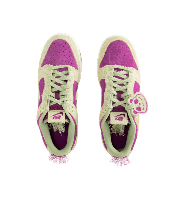Image 5 of 5 - PURPLE - NIKE Dunk Low Retro SE Sneaker featuring iconic Panda colorblocking in a hairy suede iteration, paired with plush padding, foam midsole offers lightweight, responsive cushioning, rubber outsole with classic pivot circle, low-cut collar and hairy Panda tag. 