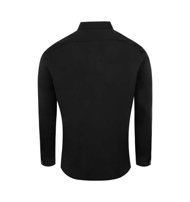 Image 2 of 2 - BLACK - SAINT LAURENT Slim Fit Shirt featuring Yves collar, straight shoulder, concealed button placket, pointed collar, one button beveled cuff and curved stepped hem. 100% cotton.  