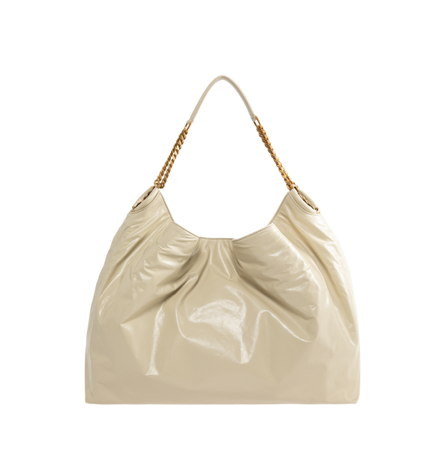 Image 1 of 4 - NEUTRAL - Saint Laurent Womens Hobo Bag is crafted from lustrous calfskin leather. Features a slouchy silhouette, signature Cassandre ring detail, shoulder strap, magnetic closure, removable zip pouch, suede lining, and bronze-tone hardware. Main Material: Calfskin Leather; Lining: Suede; Hardware: Brass. Made in Italy. 