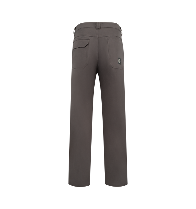 Image 2 of 3 - GREY - STONE ISLAND Loose Fit Trousers featuring angled hand pockets with second vertical snap pocket on right side, back patch pockets, one with flap and concealed double snap, and the other with Compass logo patch, zip fly and button fastening and loose fit. 100% cotton. 