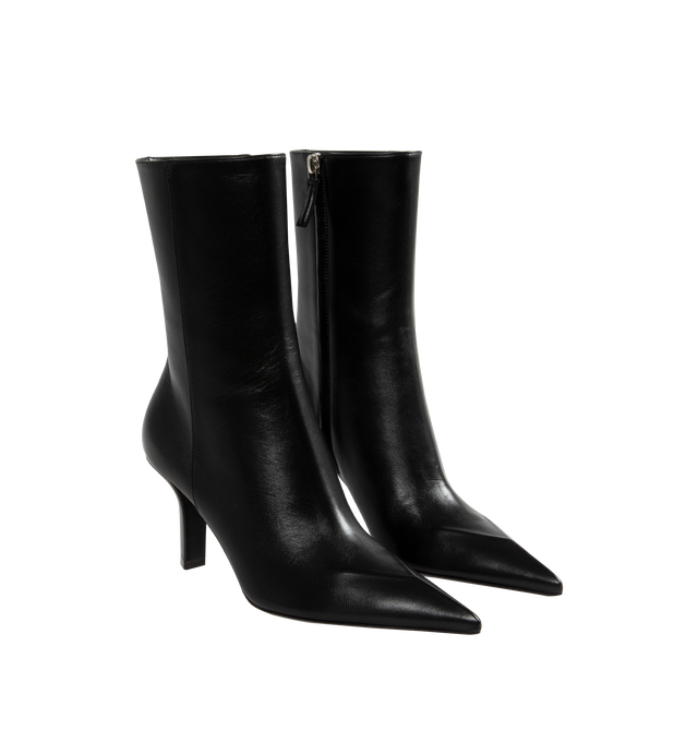 Image 2 of 4 - BLACK - Amina Muaddi Christine Triangle Heel Booties have pointed toes, side zippers, and leather outsoles.100% leather. Made in Italy.  