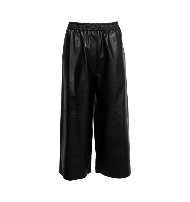 BLACK - LOEWE Cropped Nappa Trousers have an elastic waist, side pockets, and embossed rear Anagram patch pocket. 100% leather. Made in Spain.