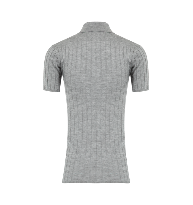 Image 2 of 2 - GREY - TOTEME Ribbed Polo featuring a short-sleeve polo style top in a soft ribbed cashmere-silk blend. 70% cashmere, 30% silk. 