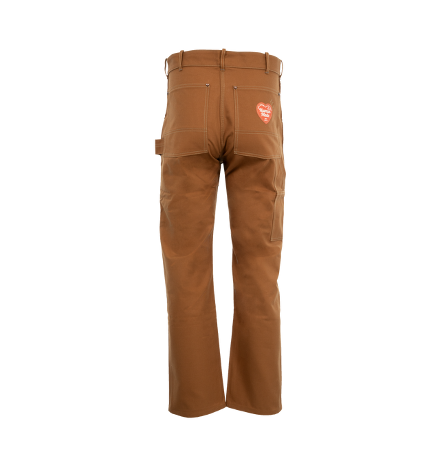 Image 2 of 4 - BROWN - Human Made Men's Straight silhouette work pants made of duck fabric. The paper label on the back pocket changes with each wash, and when all the labels are removed, the heart-shaped stitching reveals the outline. 100% COTTON. 