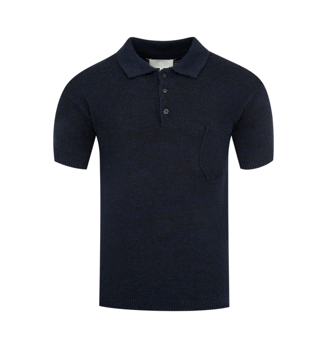 Image 1 of 2 - NAVY - MAISON MARGIELA Polo Shirt featuring short sleeves, polo collar with 3 button closure, four stitches at the back and slim fit. Made in Italy. 