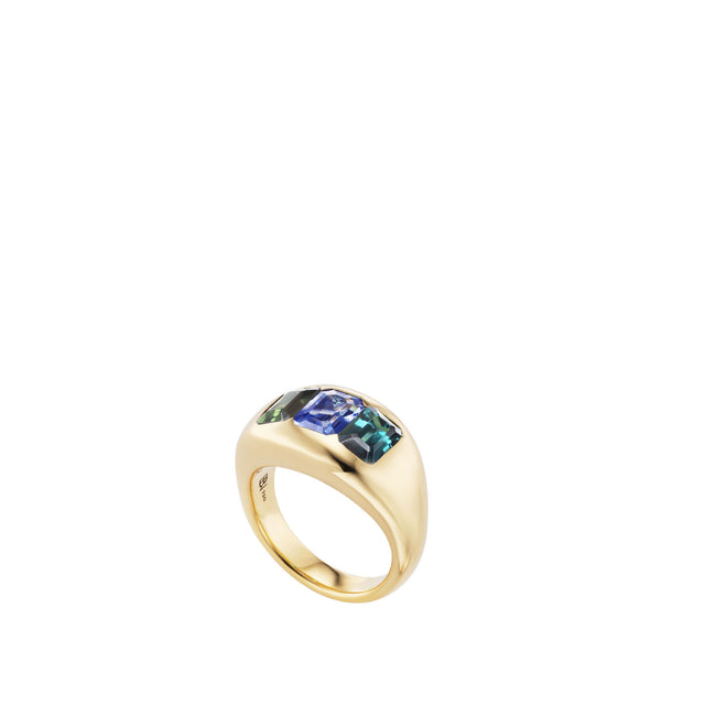 Image 2 of 2 - GOLD - Brent Neale One-of-a-Kind Three Emerald-Cut Ring featuring 18K yellow gold with blue sapphire, blue/green tourmaline, and green tourmaline. Size: 7. Hirshleifers offers a range of pieces from this collection in-store. For personal consultation and detailed information about jewelry, please contact our dedicated stylist team at personalshopping@hirshleifers.com. 
