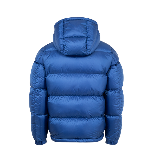 Image 2 of 3 - BLUE - MONCLER Rivau Jacket featuring attached hood with drawcord, long sleeves with elasticized cuffs, front zip closure, two front zip pockets and logo patch at left shoulder. 100% polyamide/nylon. 