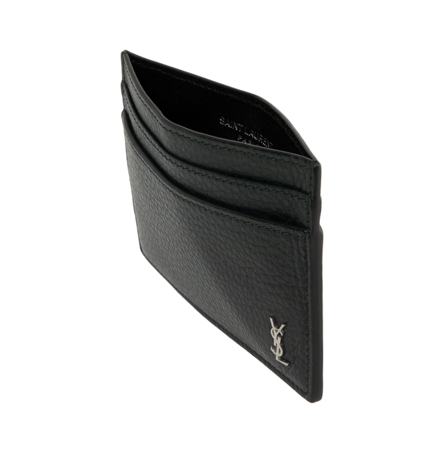 Image 3 of 3 - GREEN - Saint Laurent Mens Card Holder is crafted from leather. Features multiple card slots and gold-tone hardware. Dimensions: 10.5  7.5 cm. Main Material: Leather; Hardware: Gold-Tone Metal. Made in Italy. 