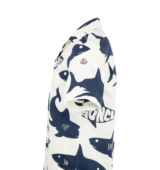 Image 3 of 3 - WHITE - MONCLER Shark Print Cotton Snap-Up Shirt featuring front snap closure, notched collar and short sleeves. 100% cotton. 