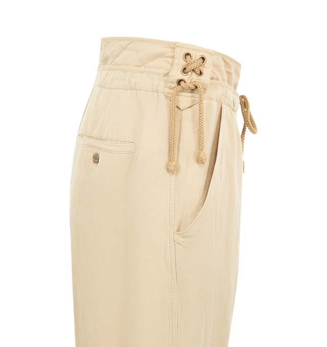 Image 3 of 3 - NEUTRAL - ISABEL MARANT Sharon Pleated Pants featuring relaxed fit, made from an airy linen and silk blend, high rise with a matelass drawstring waistband, straight legs, subtle pleats and tapered fit. 62% linen, 38% silk. 