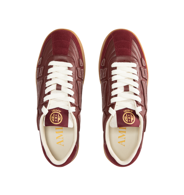 Image 5 of 5 - BROWN - AMIRI Pacific Football Sneaker featuring low-top sneakers, round toe, a combination of leather and suede matte panels on the upper, logo embroidery on the heel tab and tongue, contrast stitching and a rubber sole.  