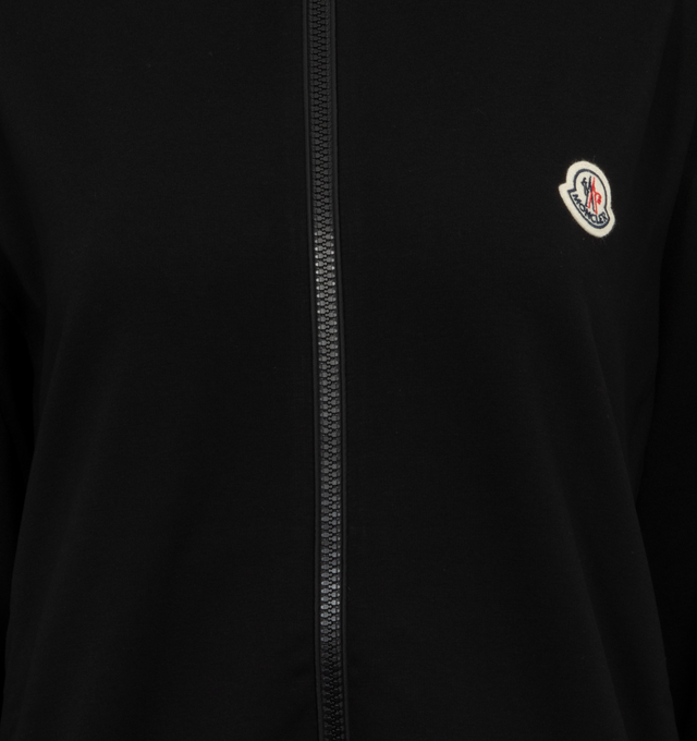 Image 3 of 3 - BLACK - MONCLER Zip Up Sweatshirt featuring punto Milano, turtleneck, zipper closure, side pockets and knit band along the sleeves. 71% viscose/rayon, 25% polyamide/nylon, 4% elastane/spandex. 