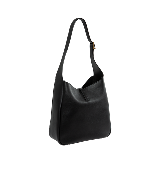 Image 2 of 3 - BLACK - SAINT LAURENT  Le A 7 Soft Small has a metal Cassandre hook closure, bronze-tone hardware, and interior zip pocket. Suede lining. 100% calfskin leather. Dimensions: 9 X 8.7 X 3.5 inches.  Made in Italy.  