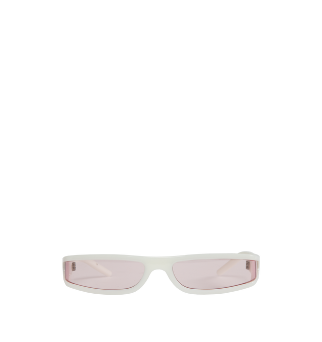 Image 1 of 3 - WHITE - RICK OWENS Fog Sunglasses featuring pink tinted lenses, cat-eye frame and sculpted arms. 100% nylon. 100% Grilamid. 