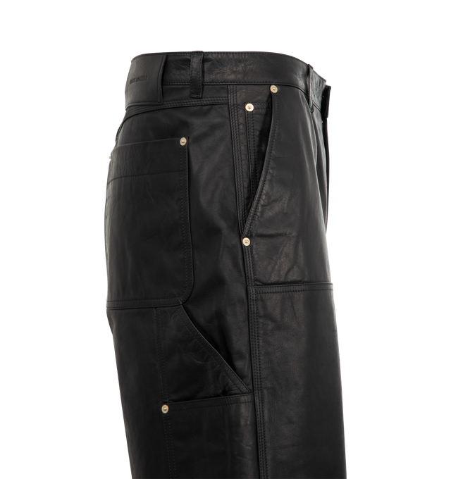 Image 3 of 3 - BLACK - WALES BONNER Ivy Shorts featuring knee length, slightly boxy fit, carpenter style construction and cotton lining. Nappa leather & cotton lining. 