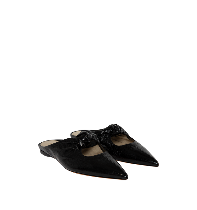 Image 2 of 4 - BLACK - KHAITE Rowan Knotted Leather Mules featuring a richly textured leather slip-on topped by an artful knot. The pointed-toe silhouette is refined by topstitching and a covered conical heel. 100% calfskin. 