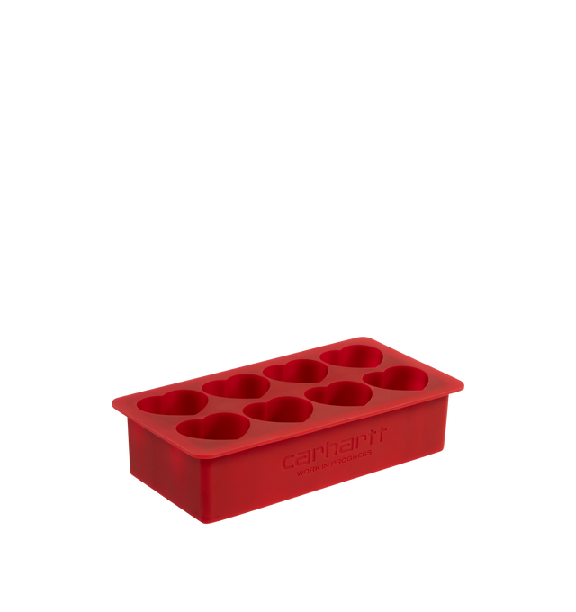 Image 2 of 2 - RED - CARHARTT WIP Heart Ice Cube Tray is made from BPA-free silicone, featuring heart-shaped molds with embossed branding. The item is dishwasher safe. 