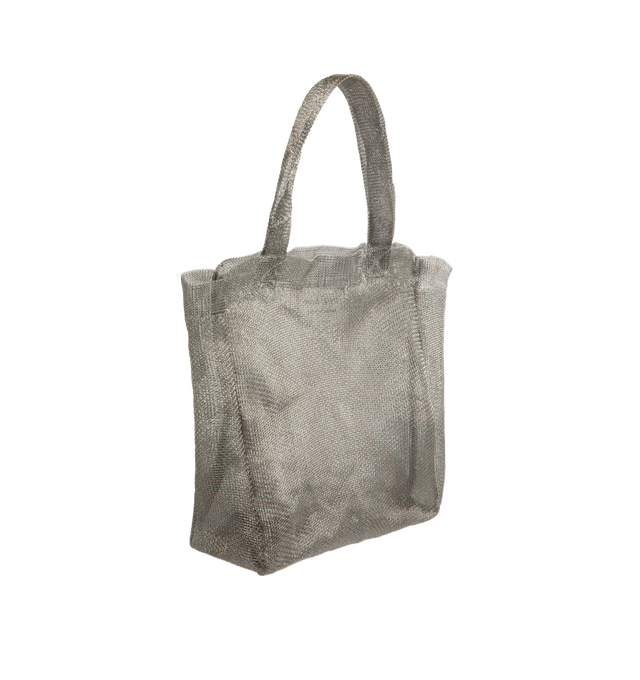 Image 2 of 3 - SILVER - THE ROW Imogen Mini Tote Bag in Steel featuring semi-transparent steel with two flat top handles and single interior compartment. Unlined. 6 x 2 x 7.5 in. Handle: 3.5 in. drop. 87% steel, 13% polyester. Made in Italy. 