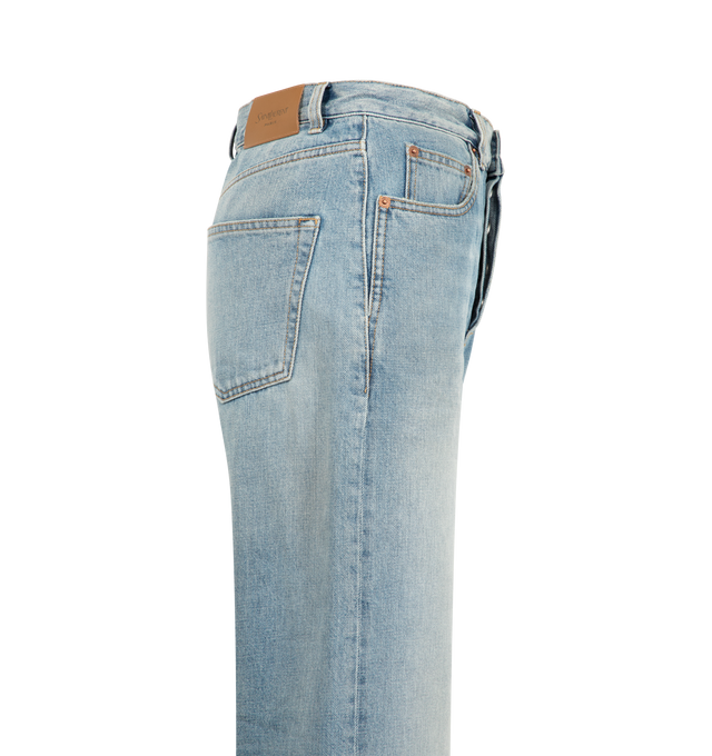 Image 3 of 3 - BLUE - Saint Laurent Women's Neo 90's Baggy Jeans are crafted from premium denim and feature a low-rise silhouette with a relaxed baggy leg inspired by iconic 1990s styles. Designed with a classic five-pocket construction, zip fly, and belt loops, these designer jeans combine effortless vintage-inspired proportions with Saint Laurent's signature Parisian edge for versatile everyday wear. Main Material: 100% Cotton. 