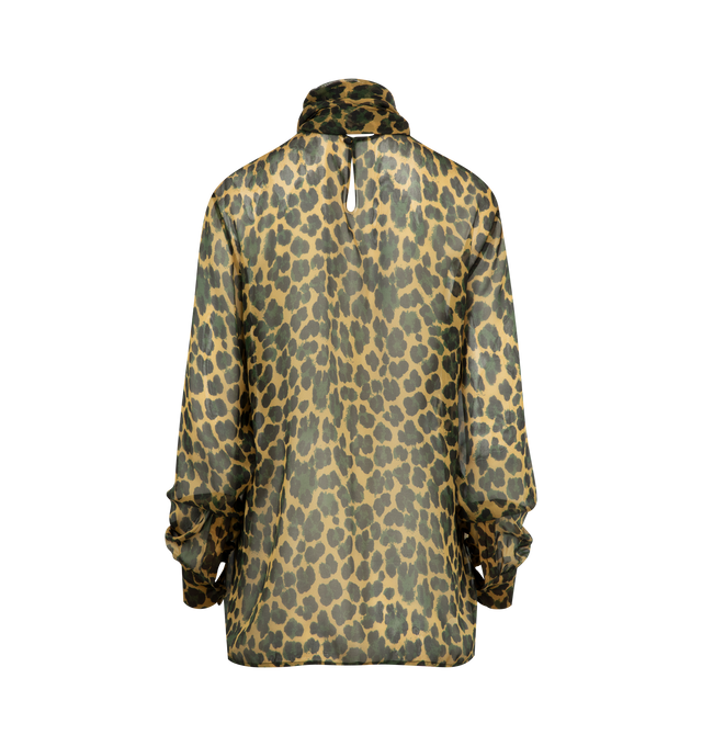 Image 2 of 2 - BROWN - SAINT LAURENT Lavallire Blouse featuring certified silk, a stand collar with lavallire tie, semi-sheer, tie closure at the back neck and one-button mitered cuffs. 100% silk. Made in Italy. 