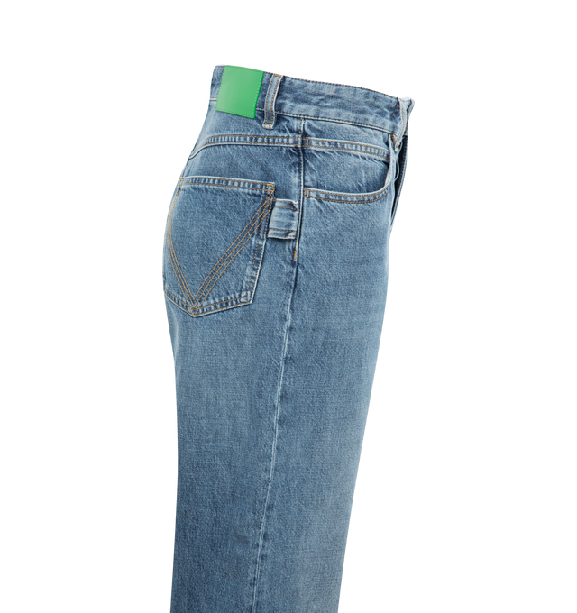 Image 3 of 3 - BLUE - BOTTEGA VENETA Straight-Leg Jeans featuring button zip closure, belt loops, 4 pocket style and straight leg. 100% cotton.  