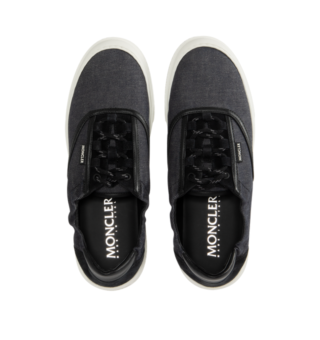 Image 5 of 5 - BLUE - Moncler Men's Vera Leisure Sneakers featuring a denim textile upper, leather lining, lace-up and rubber sole. Sole height 2.4 cm. Made in Italy. 