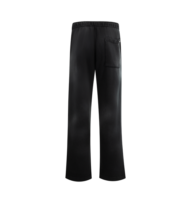 Image 2 of 3 - BLACK - NAHMIAS Aged Wide Sweatpants featuring elastic waist with drawstring, natural faded vintage appearance, side pockets, loose fit and bungee cord at hem. 100% cotton.  