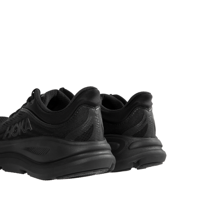 Image 3 of 5 - BLACK - HOKA W Bondi 9 Sneaker featuring performance mesh upper, cushioned collar and tongue, removable contoured insole, supportive midsole, textile lining, lace-up closure, round toe and rubber sole. 