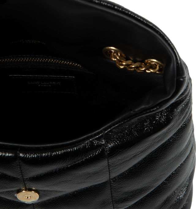 Image 4 of 4 - BLACK - SAINT LAURENT Puffer Loulou Toy Bag featuring magnetic snap tab, interior zipped pocket, two card slots and sliding chain. 9 X 6.1 X 3.3 inches. 100% calfskin leather.  