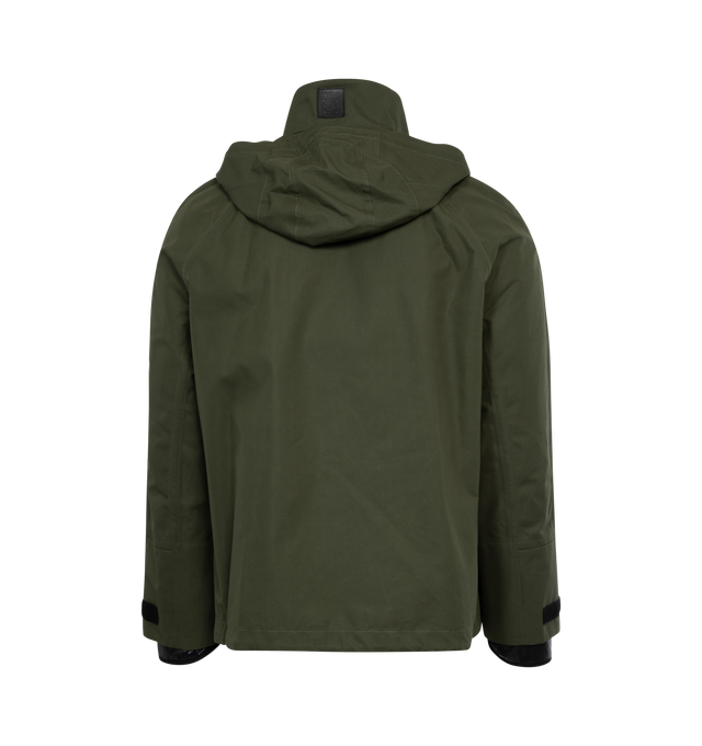 Image 2 of 3 - GREEN - LOEWE Parka featuring regular fit, regular length, two-layer front construction with LOEWE engraved safety buckle straps, detachable padded lining that can be worn separately, hooded collar with leather drawstring, velcro tabs at the cuffs, two-way zip front fastening, zipped pockets, inside welt pockets, adjustable drawstring hem and LOEWE Anagram embossed leather patched placed at the back. 100% cotton. Made in Italy. 