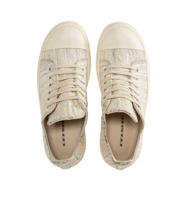 Image 5 of 5 - WHITE - Rick Owens DRKSHDW Denim Low Sneaks Sneakers featuring low-top, faux-leather cap toe, lace-up closure, grommets at inner side and treaded rubber sole. Upper: textile. Sole: rubber. Made in Italy. 