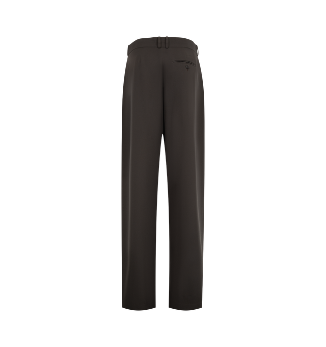 Image 2 of 3 - BROWN - The Row Women's Lowe Pant is crafted from structured virgin wool and features a tailored silhouette that sits at the hip with a straight, wide-leg cut. Designed with a single front pleat, side besom pockets, and a single back besom pocket, this refined trouser embodies The Row's signature approach to understated luxury and precise tailoring. Main Material: 100% Virgin Wool. Made in Italy. 