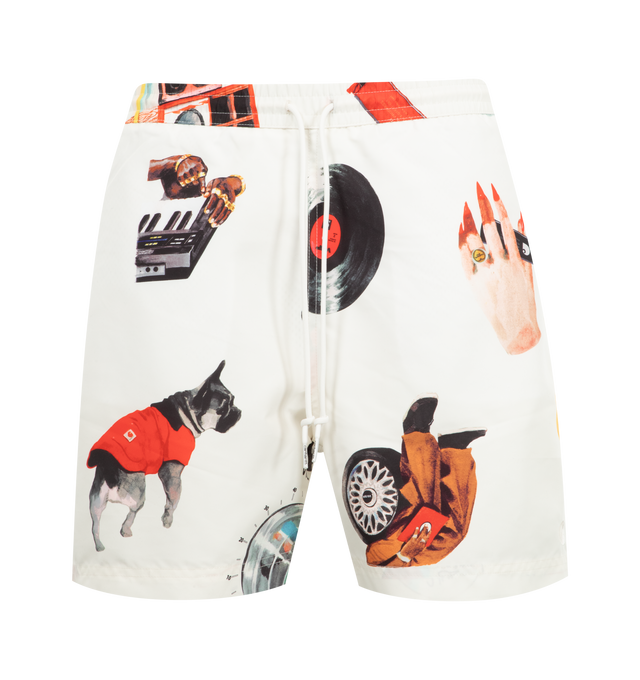 Image 1 of 3 - WHITE - Carhartt WIP Slater Swim Trunks featuring water-repellent, inner trunk, print throughout, side seam pockets and back pocket with key holder. 100% polyester. 