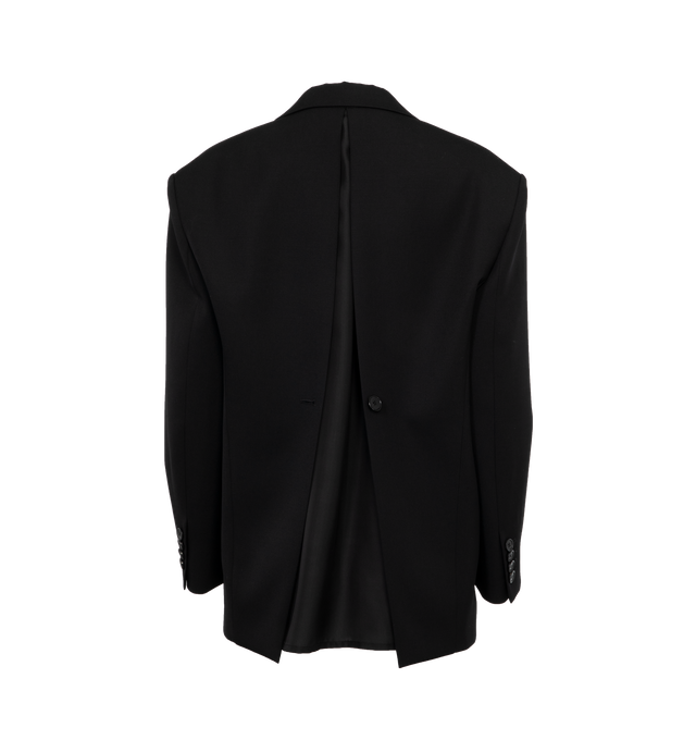 Image 2 of 4 - BLACK - THE ROW Viper Jacket featuring tailored single-breasted jacket in starchy wool twill with wide notched lapel, "V" cutout with button closure at back, and multi-pocket detailing. 100% wool. Fully lined in 100% silk. Made in USA. 