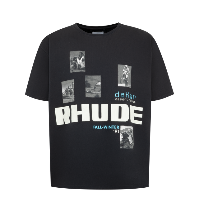 Image 1 of 2 - BLUE - Rhude Mens Racing Crest T-Shirt is crafted from vintage-wash cotton jersey. Features a crew neck, short sleeves, custom fit, and Rhude Racing Crest graphics printed on the front chest and back. Main Material: 100% Cotton. Made in the USA. 