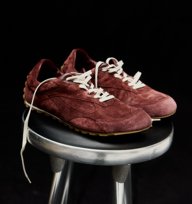 Image 2 of 6 - BROWN - BOTTEGA VENETA Orbit Flash Sneaker featuring low-top, lace-up closure, soft suede upper and rubber sole. Calfskin. Lining: lambskin. Made in Italy. 