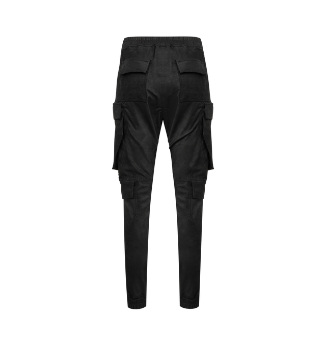 Image 2 of 3 - BLACK - RICK OWENS Mastodon Mega Cargo Pants featuring slim-fit cargo pants, drawstring at elasticized waistband, four-pocket styling, button-fly and cargo pockets at outseams. Made in Italy. 