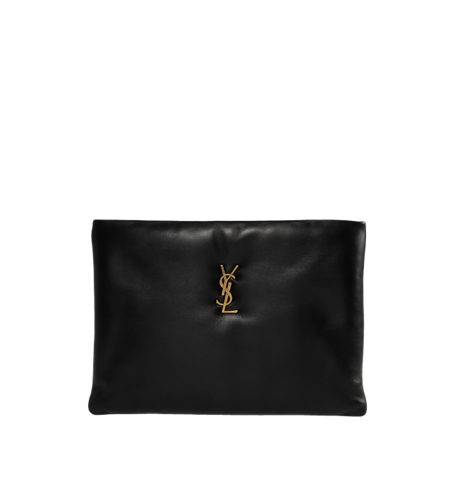 Image 1 of 3 - BLACK - SAINT LAURENT Calypso Large Pouch featuring zip closure, one flat pocket, one bill compartment and six card slots. 11.8" X 8.7" X 1.2". 100% lambskin. 