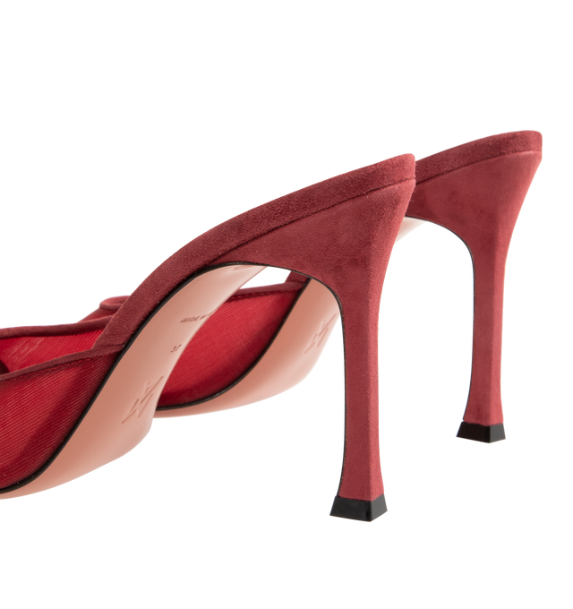 Image 3 of 4 - RED - AMINA MUADDI Alexa Slippers featuring 95mm SR heel, oblique almond toe and mule style. Upper: 70% mesh, 30% goat. Lining: 55% goat, 35% net. 10% kid lining. Sole: 90% calfskin 10% TPU. Made in Italy. 